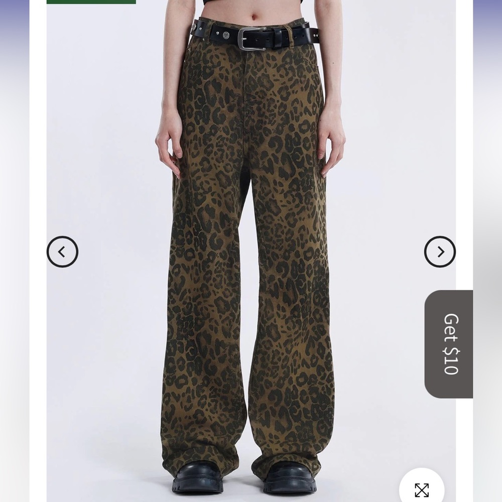 Aelfric Eden Olive Green Leopard Wide-Leg Jeans